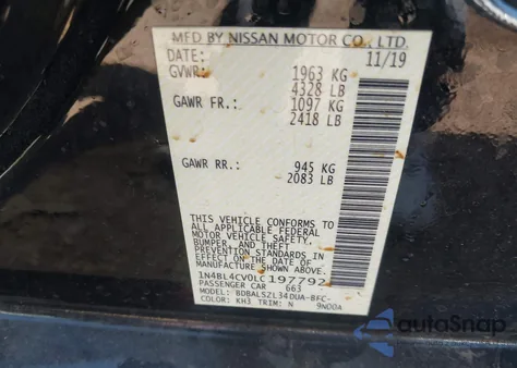 2020 Nissan Altima Sr Fwd from USA, damaged, VIN 1N4BL4CV0LC197792